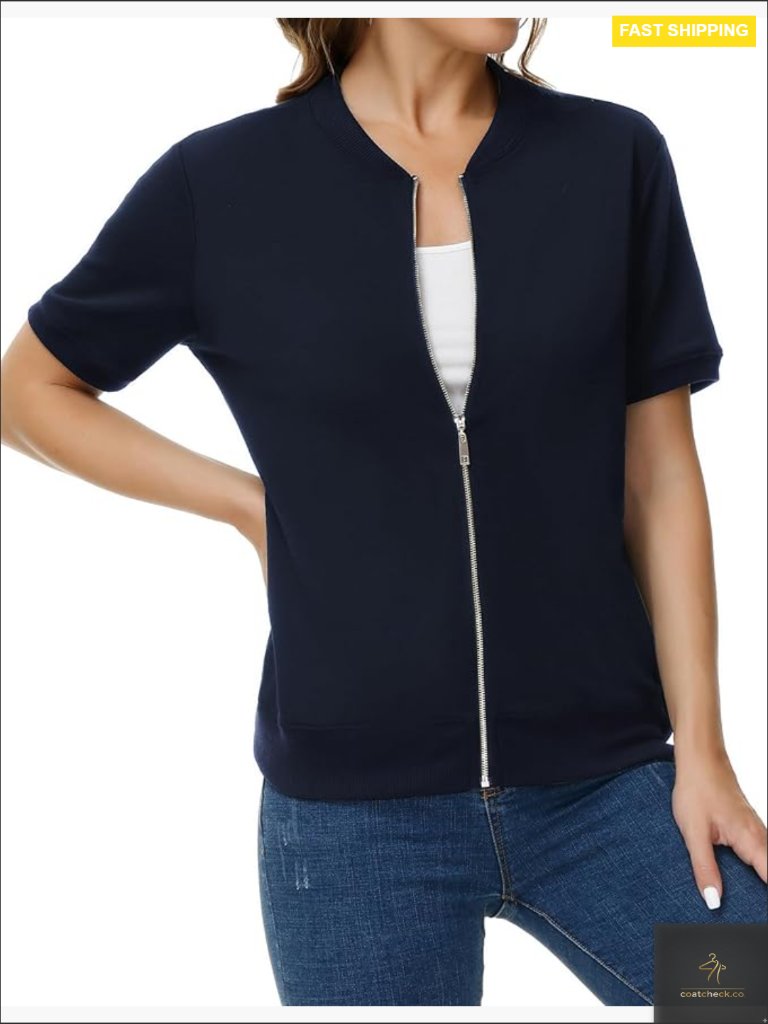 Short Sleeve Zip Up Sweatshirt Lightweight Summer Jacket With Pockets